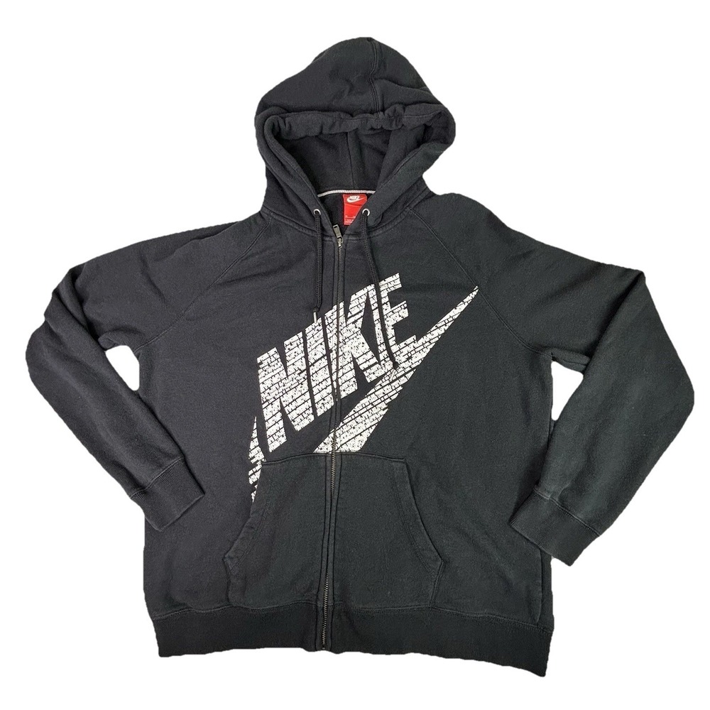 Nike Sportswear Full Zip Hoodie Size XL Sweatshirt White Logo Black